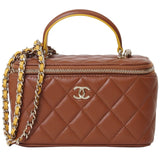 Chanel Lambskin Quilted Small Top Handle Vanity Case With Chain