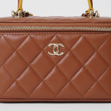 Chanel Lambskin Quilted Small Top Handle Vanity Case With Chain