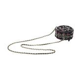 Chanel Tweed Quilted Round Filigree Clutch With Chain