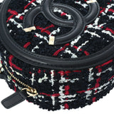 Chanel Tweed Quilted Round Filigree Clutch With Chain