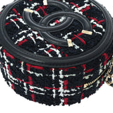 Chanel Tweed Quilted Round Filigree Clutch With Chain