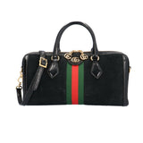 Gucci Ophidia Suede and Patent Leather GG Web Medium Boston Bag